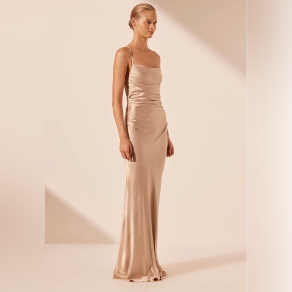 Shona Joy La Lune Lace Back Maxi Dress- Gold - Picture 2 of 8